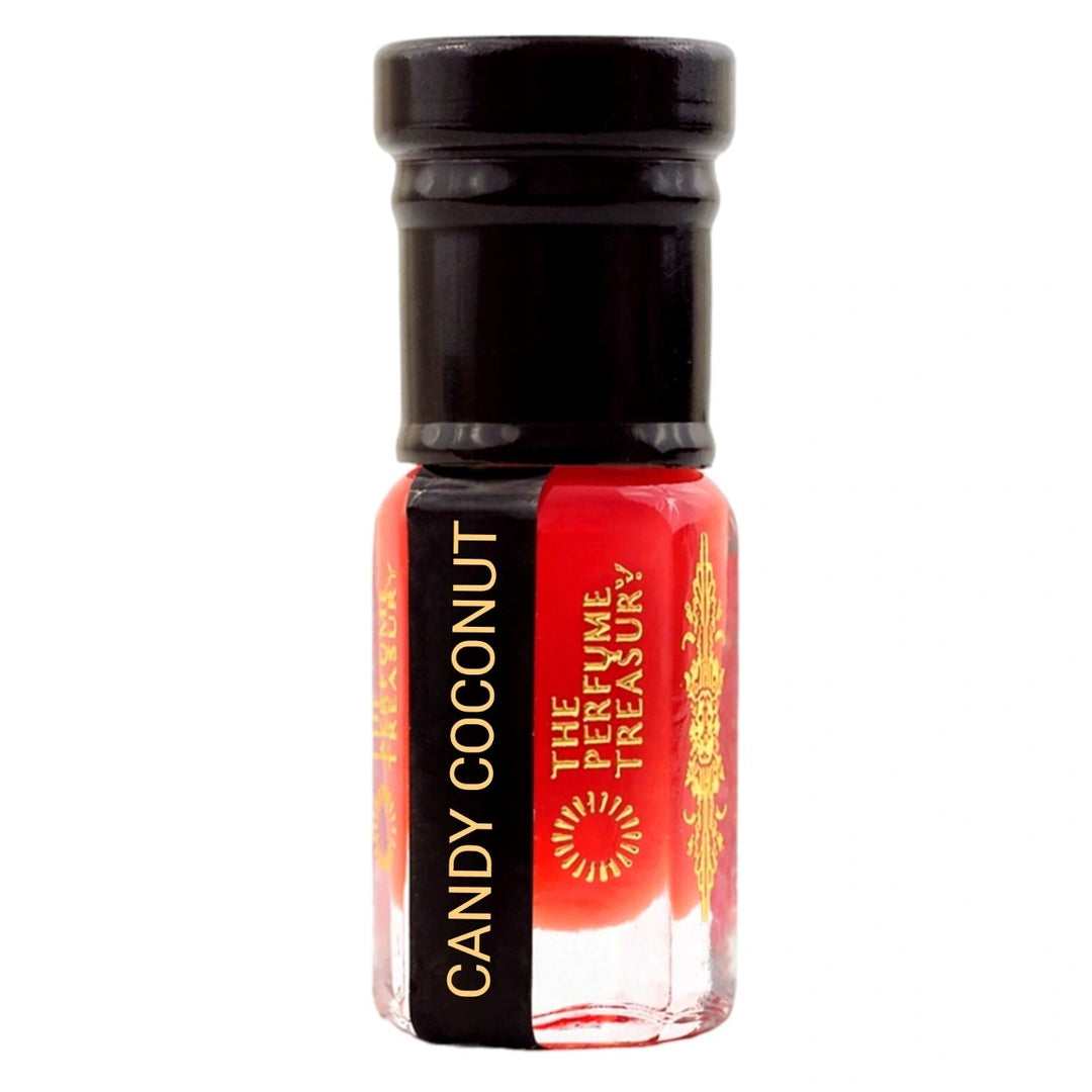 Candy Coconut Musk Tahara perfume oil bottle by The Perfume Treasury with vibrant pink coconut fragrance oil on a clean white background.