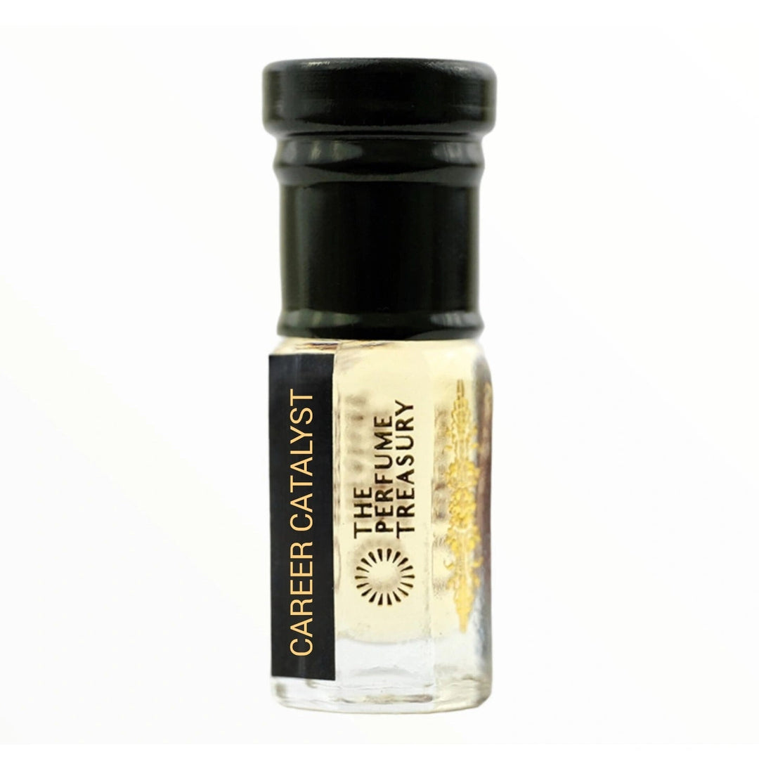 Career Catalyst Perfume Oil (3ml) by The Perfume Treasury. A concentrated woody citrus aromatic fragrance oil inspired by Office for Men, presented in a compact roll-on bottle with a black cap and branded label.