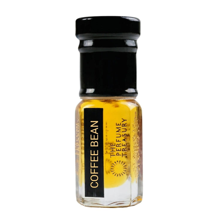 Coffee Bean concentrated perfume oil bottle by The Perfume Treasury featuring rich golden fragrance oil in a luxury artisan glass bottle on a clean white background