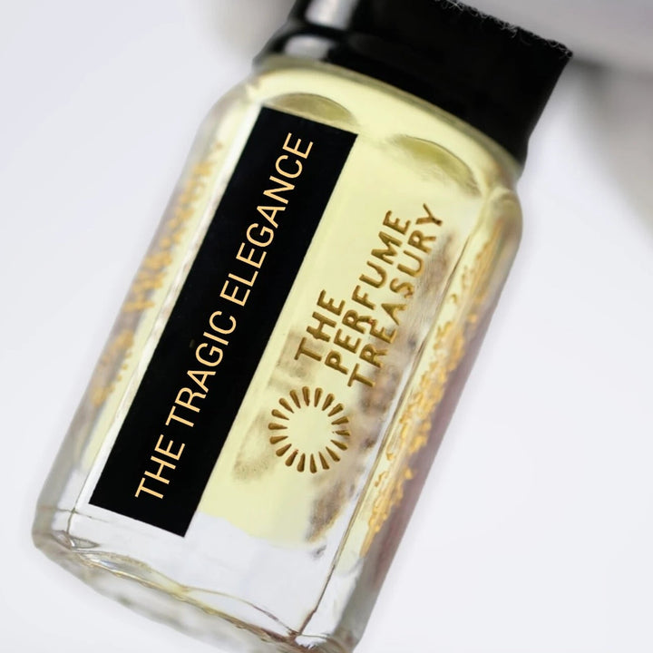 Close-up of The Tragic Elegance perfume oil bottle by The Perfume Treasury