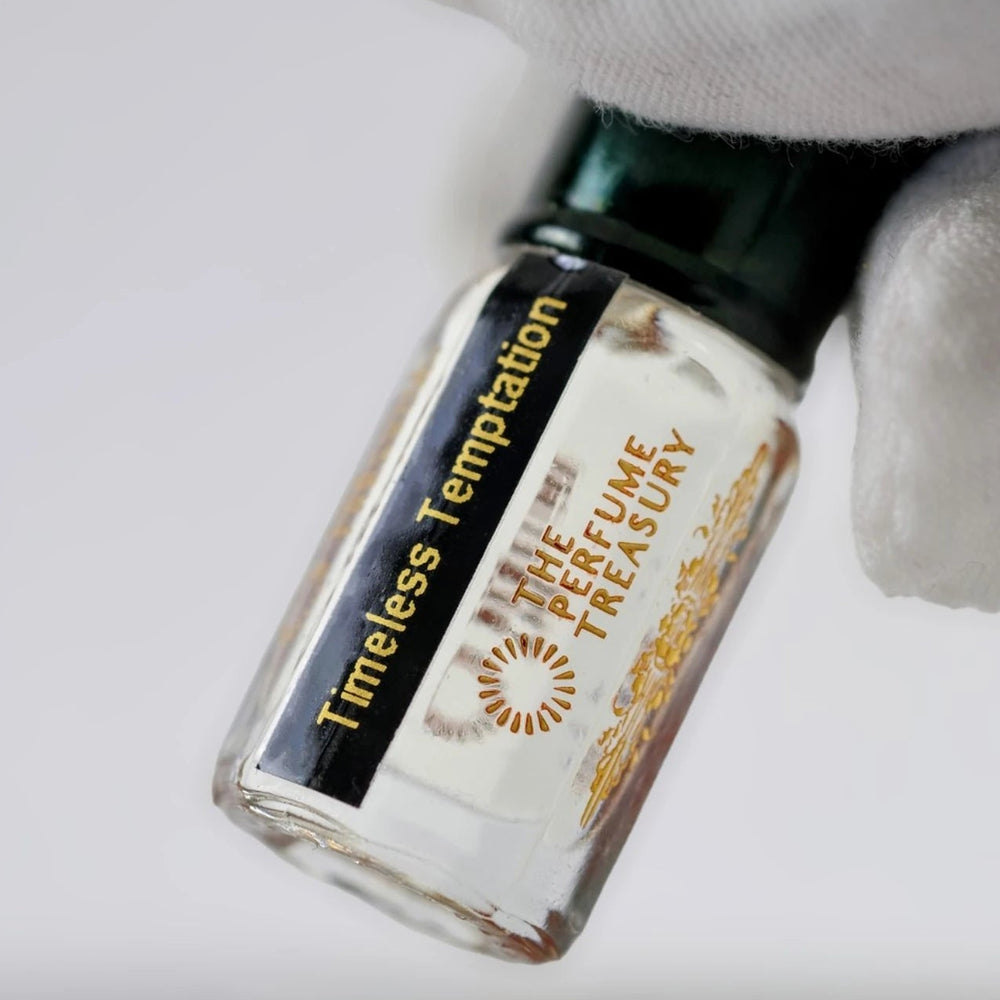 Close-up of Timeless Temptation perfume oil bottle by The Perfume Treasury
